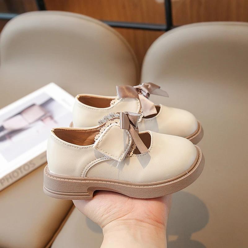 Spring Autumn Elegant Kids Mary Jane Shoes Sweet Bowknot Little Girl Leather Shoes Thick Bottom Simple Children Princess Shoes