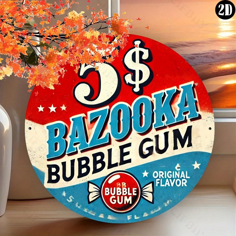DORA Tin Sign Vintage Bazooka Bubble Gum Round Metal Sign Wall Decor Aluminum Art Gift