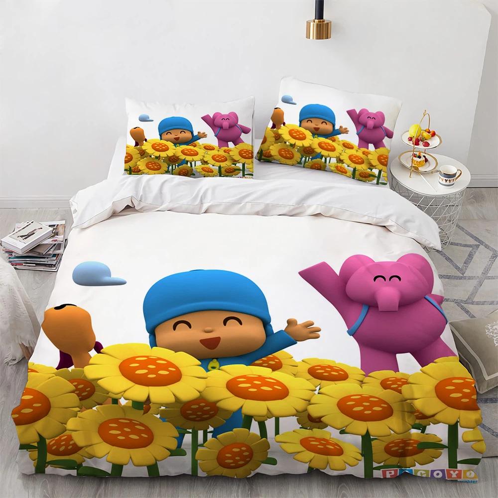 Animazione Cartone Animato POCOYOS-Copripiumino Federa Biancheria da Letto Regalo Bambini Letto Singolo Matrimoniale Grande Dimensioni Copripiumino con Zip