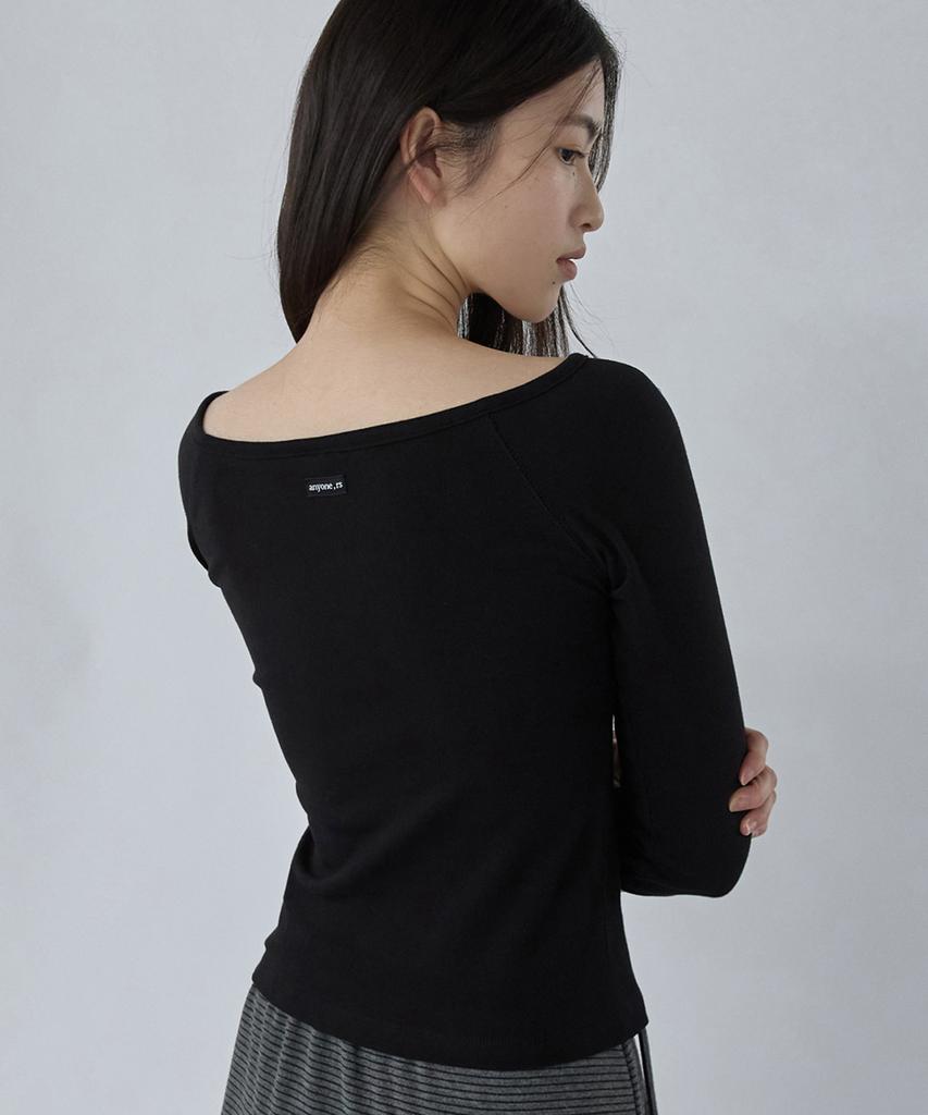 Lense Button Henley Neck Tee Black