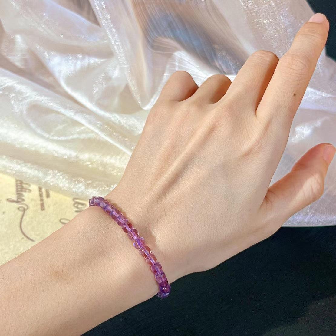 Retro Natural High-Quality Amethyst Cut Square Bracelet Women S Fashion Niche Design Bracelet