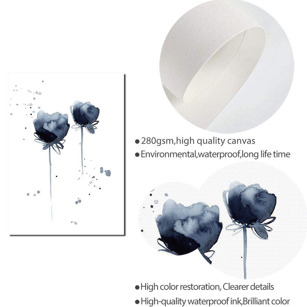 Watercolor Flower Poster Abstract Ink Blue Leaf Wall Art Canvas Painting Minimalist Picture Printing Modern Mural RoomDecoration