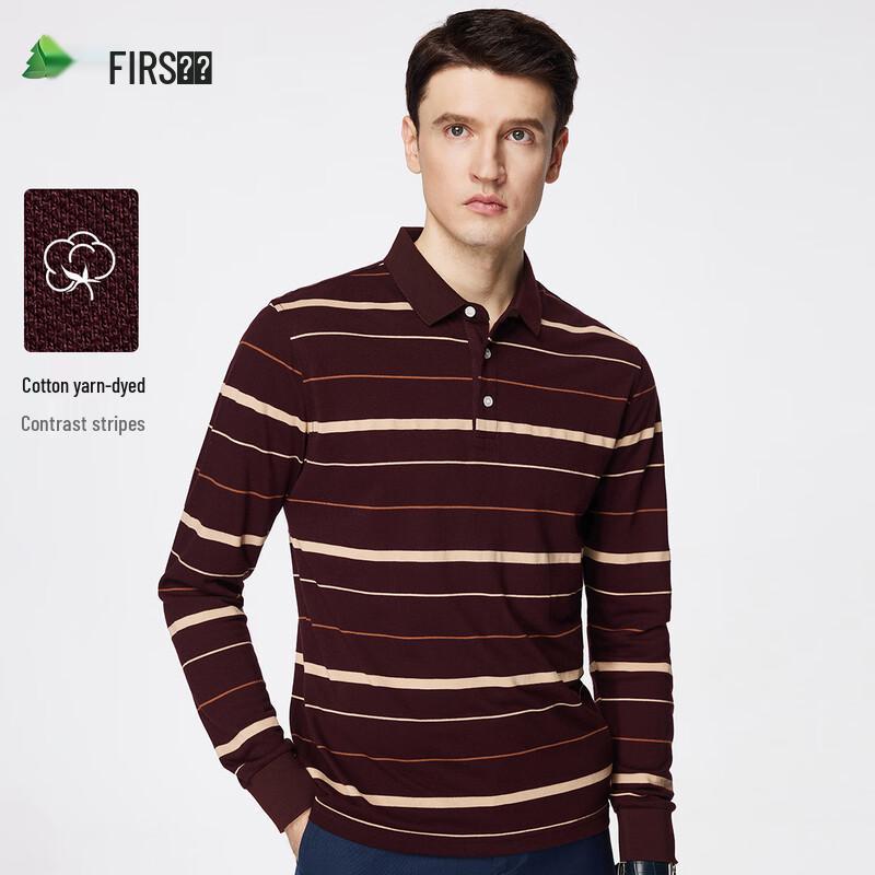 Men s Striped Long-Sleeve Business Polo Shirt 180/96A