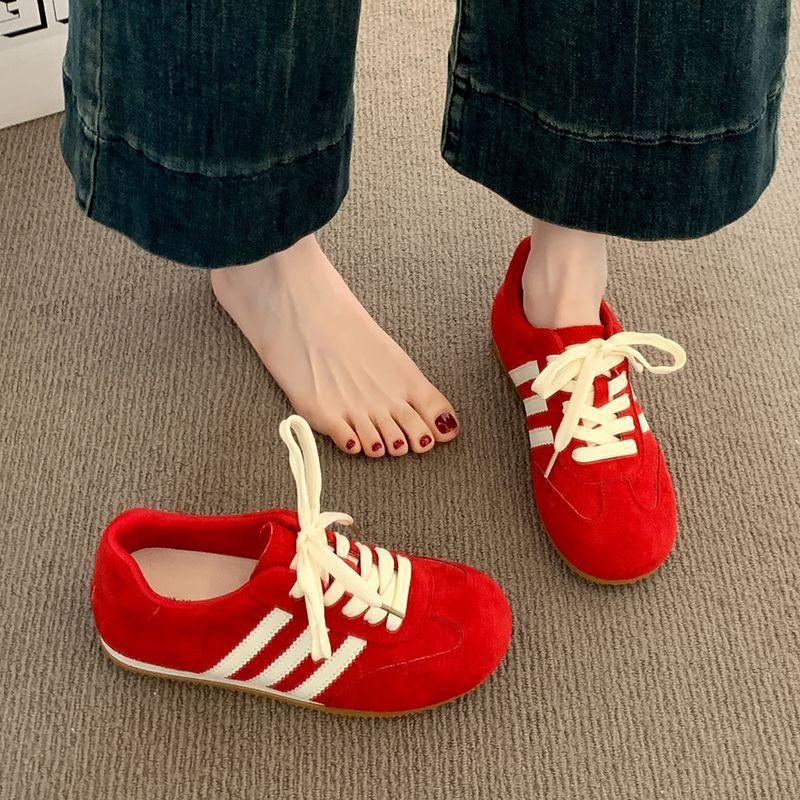 Retro Red German Training Shoes Women's 2025 Summer Explosion Versatile Flat Super Soft Forrest Gump Shoes Sports and Leisure Board Shoes