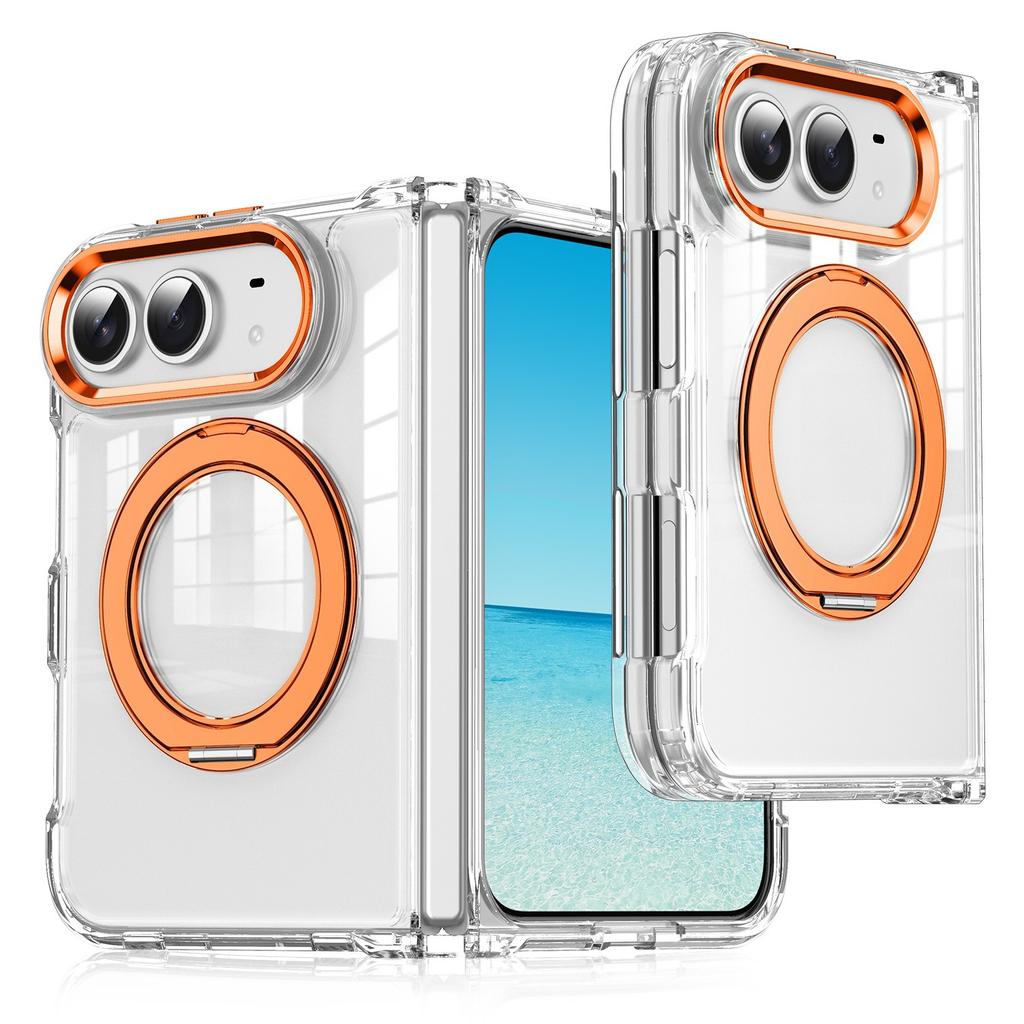 360 Rotating Magnetic Kickstand Skin Feel Clear Case for IPhone Ultra 18 Fold Wide Shockproof for Magsafe Metal Button Cover