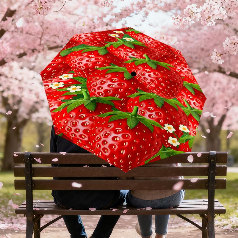 1PC Strawberry flowerUmbrella-8-Rib Reinforced, Automatic Open, Lightweight & Durable, Cute Fashion Accessory for Outdoor-P202