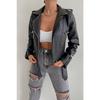 Women's Black Pocket Detailed Leather Jacket