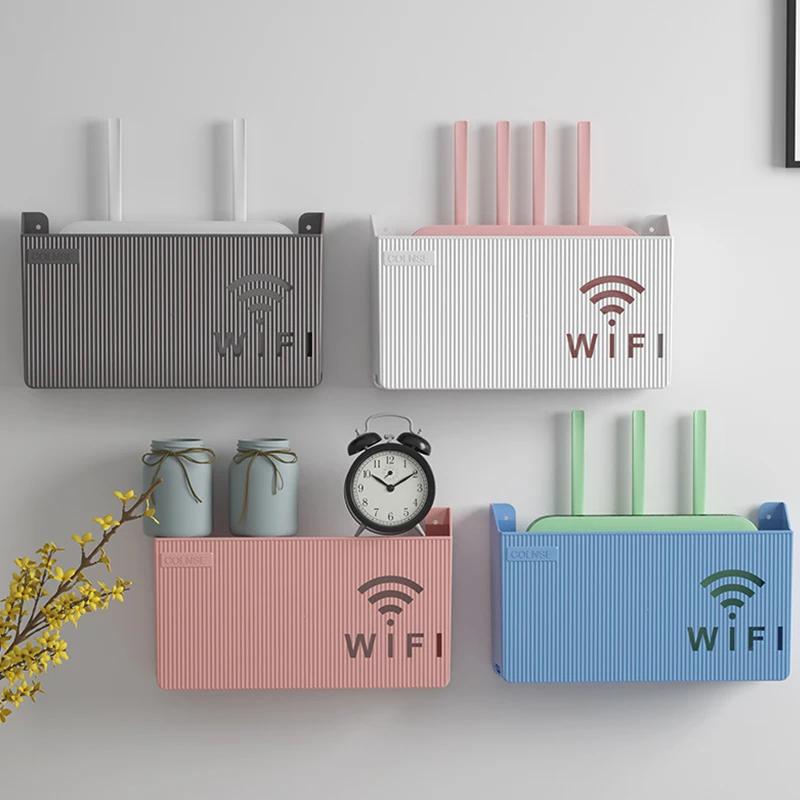 1 stk. vegghengt trådløs Wi-Fi-ruter hylle oppbevaringsboks ABS-plast organiseringboks kabel strømbrakett organiseringboks hjemmedekor