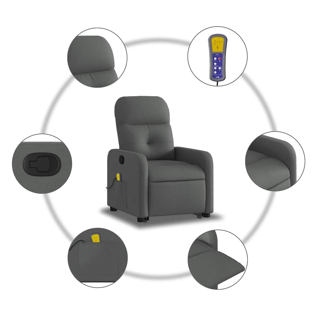 Vidaxl Lift and Massage Chair, Reclining, Dark Gray, Fabric