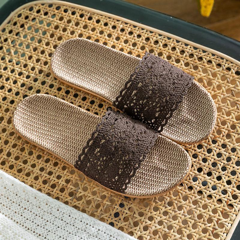 Lace Women s Slippers For Home Use, Indoor  Flooring, Linen Slippers For Home Use, Women s Home Use, Summer 39 кофейный