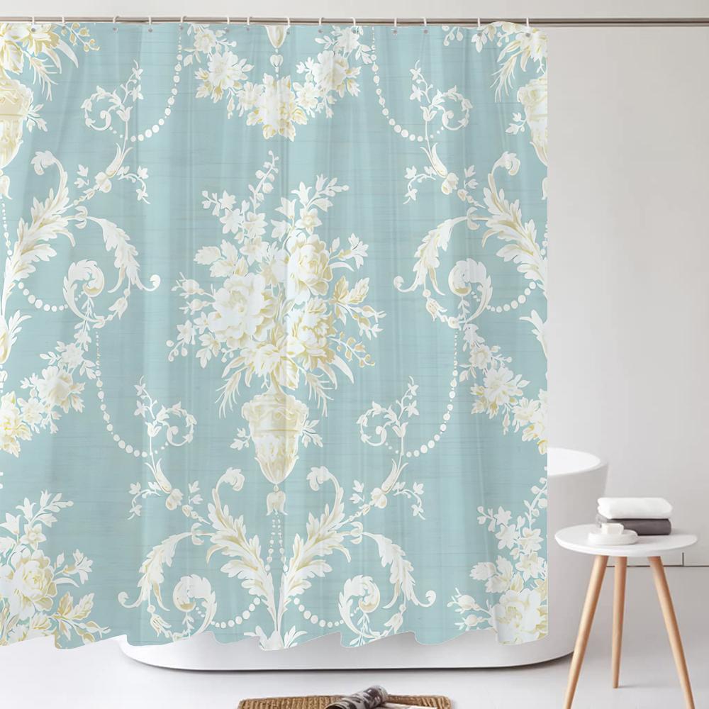 Flowers Shower Curtain Watercolor Flower Bath Curtain Print Polyester Fabric Waterproof Bathroom Curtains with Hooks Bath Screen