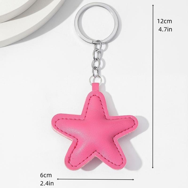 Colorful Five-Pointed Star Keyring Star Shaped Keychain Handmade PU leather Pentagrams Pendant Key Chain Bag Jewelry