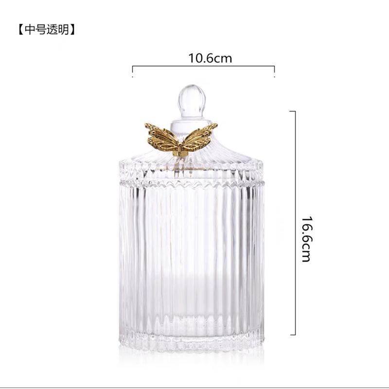 Golden Butterfly Dragonfly Crystal Glass Storage Jar Jewelry Box Sugar Bowl Household Aromatherapy Candle Bottle Glass Container