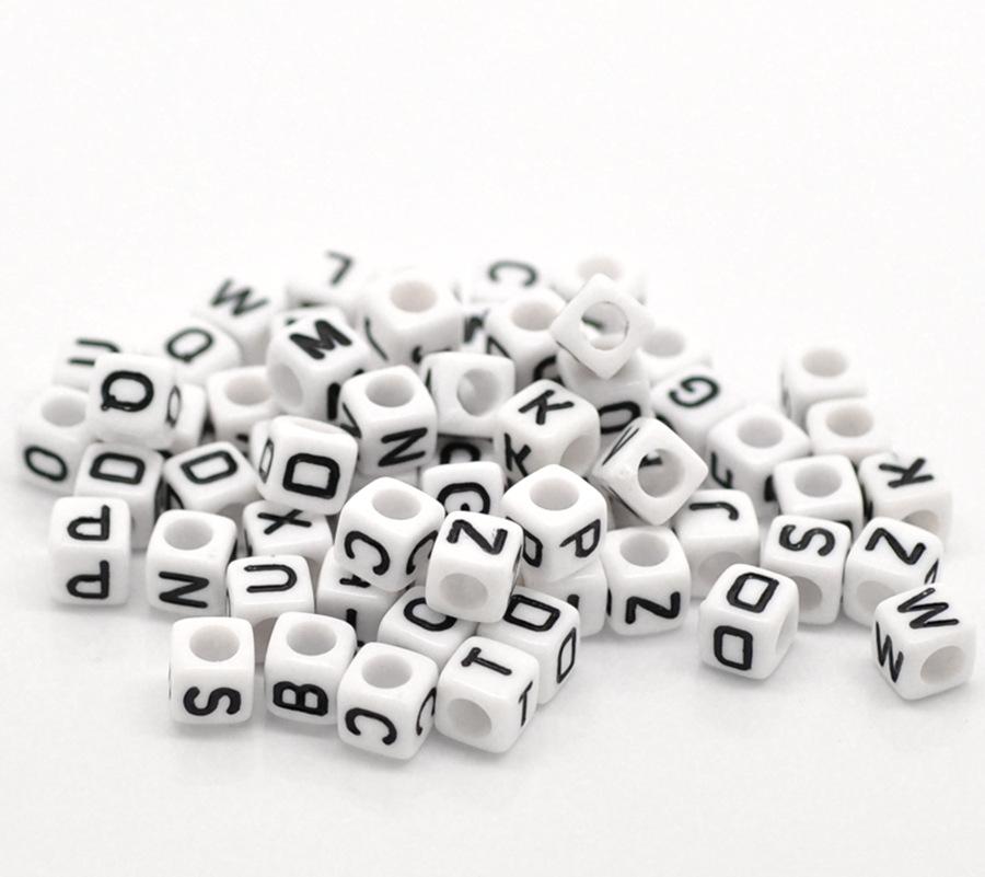 500 PCs Doreen Box Mixed White Alphabet/ Letter Acrylic Cube Beads 6x6mm Square Bead For DIY Bracelet Jewelry Making Findings