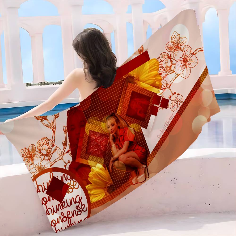 Singer S-Sabrina C-Carpenter Anime Beach Swimming Towel Soft Absorbent Washcloth Children's Gifts for Kids Travel Camping Gym