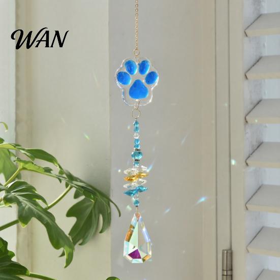 Multi-color Beaded Wind Chime Crystal Cat Paw Chimes, Suncatchers for Windows Hanging, Water Drop Pendant Prism Rainbow Maker Indoor Outdoor
