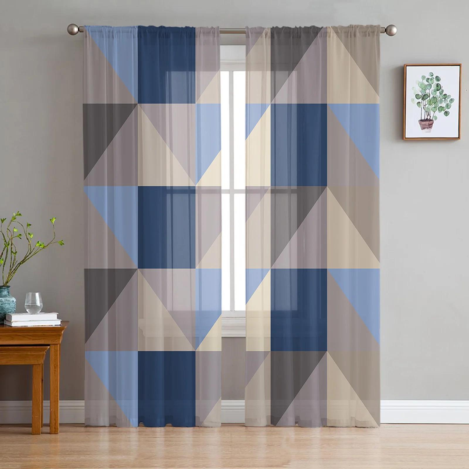 

Geometric Triangle Transparent Drapes Perfect for Bed Chamber Living Room Ornamentation Window Panel Curtain Perfect for Cooking Area Tulle Voile W135 x H115cm x1&Grommet Top