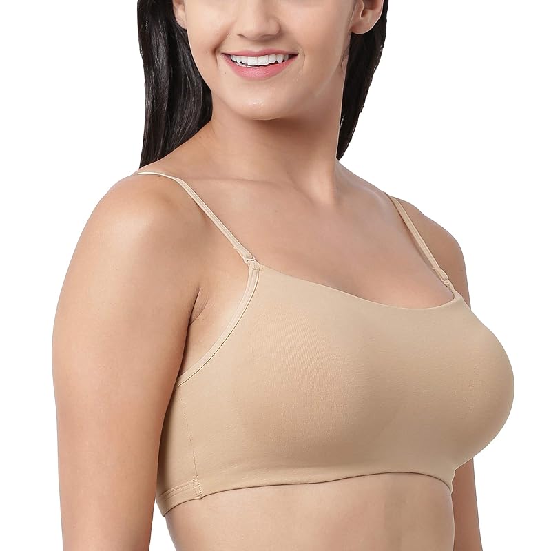 Enamor Women' Basic Cotton NonPadded Wire free High Coverage Stretch Cami with Detachable Straps TShirt Bra A0 Sk