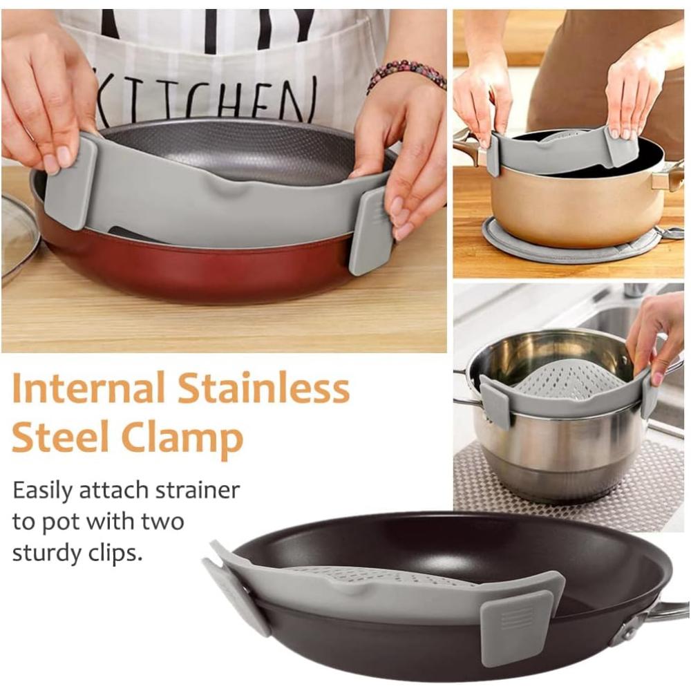 Clamp-on Filter, Silicone Pasta Filter Kitchen Small Tool, Foldable Filter Pot Suitable for Noodles, Vegetables, Fruits, Pasta