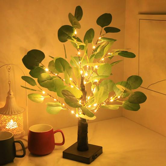 55 LED Bead Eucalyptus Tree Table Lamp Artificial Potted Greenery Plant with Light Simulated Bonsai Night Light for Bedroom Living Room Office Decor