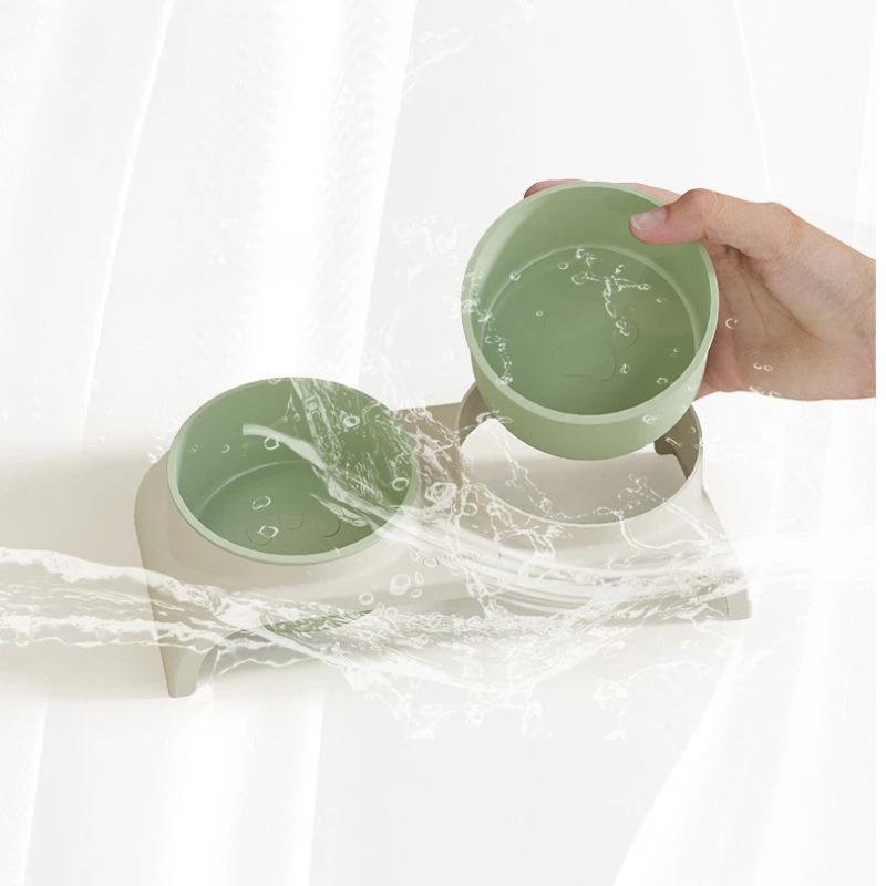 Eco-Friendly Elevated Dual Pet Bowl - Slanted Neck Support Cat & Dog Dish with Anti-Tip Base for Food and Water
