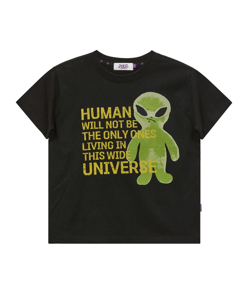 HOODHOOD Alien Slogan Short Sleeve T-Shirt Black