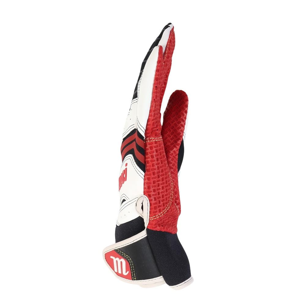 Marucci Buzun Batting X Gloves, Ambidextrous, Men's MBGFZNP-W/BK/R (White Black/L)