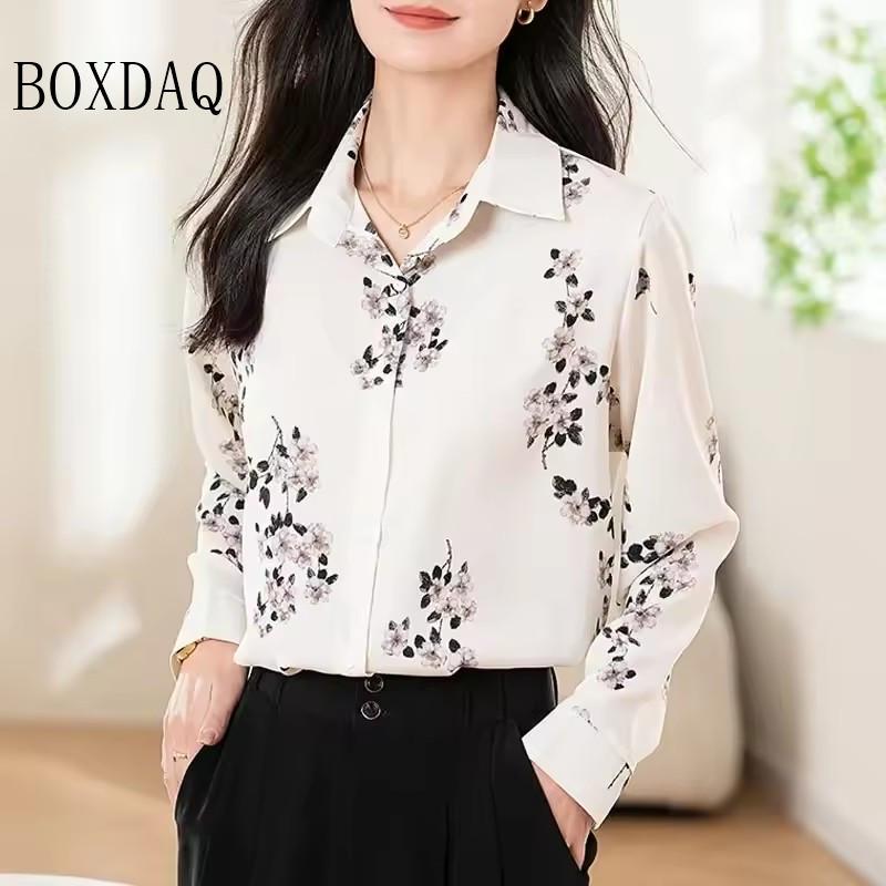 Fashion Woman Blouses Autumn Shirts For Women Abstract Striped Basic Womens Tops Luxury Women's Lapel Blouses Print Elegant