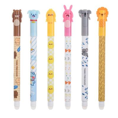 6x 0,5 mm Gelpen Sneldrogende Neutrale Pen Cartoon Uitwisbare Pen Gelink Pen Soepele Schrijfpunt voor School Kantoor