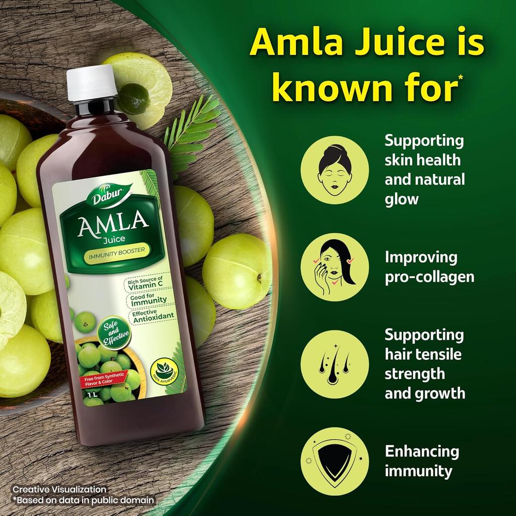Dabur Pure Amla Juice 1 L Bottle Natural Indian Gooseberry Drink Rich Source Of Vitamin C Herbal Wellness Beverage