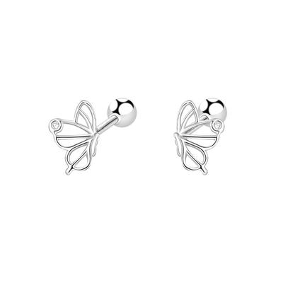 S925 Silver-plated Stud Earrings Flash Diamond Zircon Insect Earrings Superior Sense Half Side Butterfly Wing Screw Screw Buckle Stud Earrings