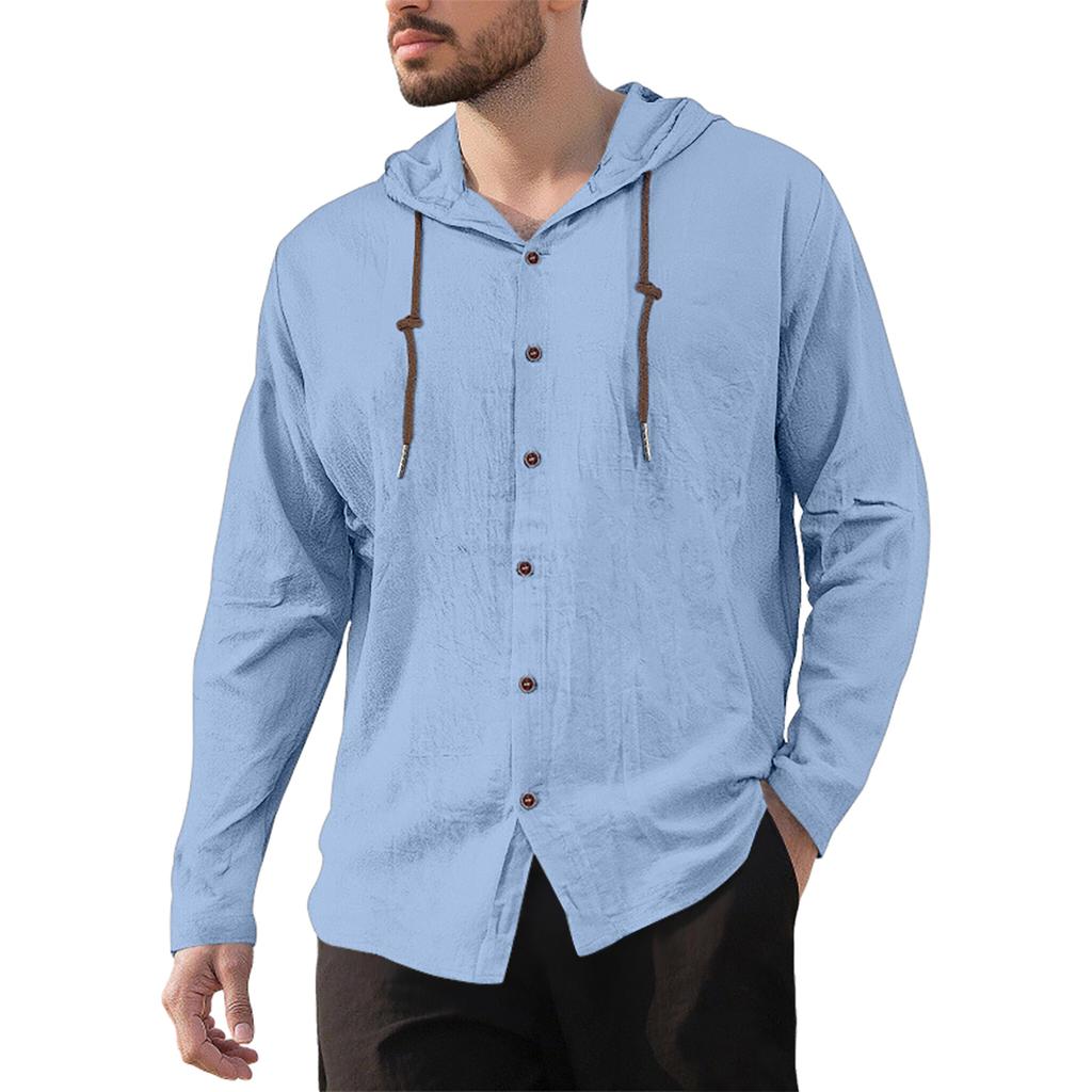 Men's Casual Cotton-Linen Blend Hooded Button-Down Shirt