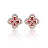Zhou Hengfu S925 Silver Cultured Ruby Four-Leaf Clover Stud Earrings – Elegant Light Luxury Design.