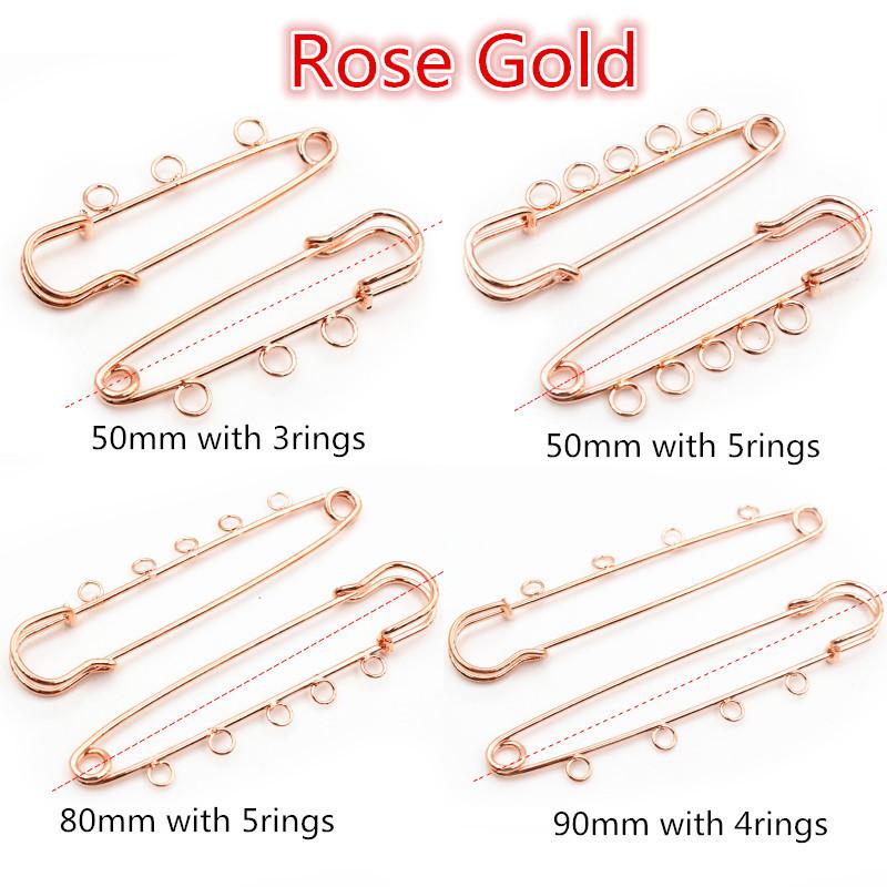 5pcs/lot Safety Pins Brooch Blank Base Brooch Pins 50/80/90mm Pins 3/5 Rings Jewelry Pin for Jewelry Making Supplies Accessorie
