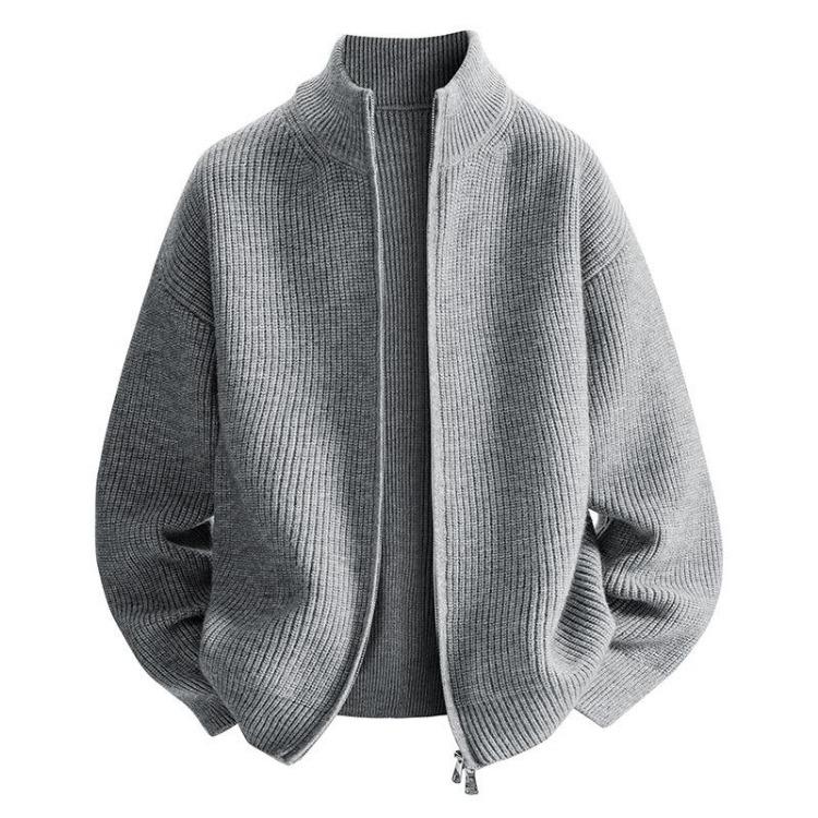 Autumn Winter Men Cardigan Sweater Striped Loose Casual Knit Sweater M серый