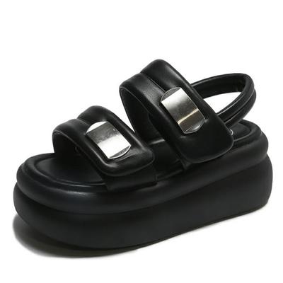 Moda Nuovi Sandali Estivi da Donna Chunky Pelle Zeppa Alta Scarpe da Ginnastica Traspiranti Casual Ciabatte Scarpe Donna Tacchi 7.5CM Zeppa Scarpe da Ginnastica