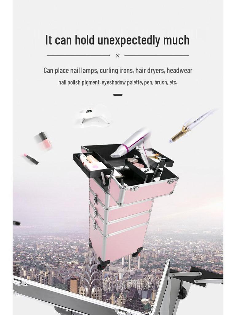 Professioneller Make-up-Artist Mehrschicht-Trolley: Koffer mit großer Kapazität für Werkzeuge, Nagelkunst und Lichttherapiegerät
