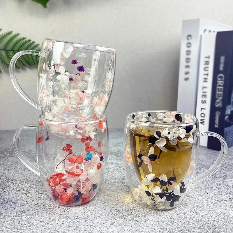 350ml dvoustěnný hrnek na kávu s uchy, průhledné kelímky na mléko, dárky, skleněný kelímek, umělá simulace květin, šálek čaje