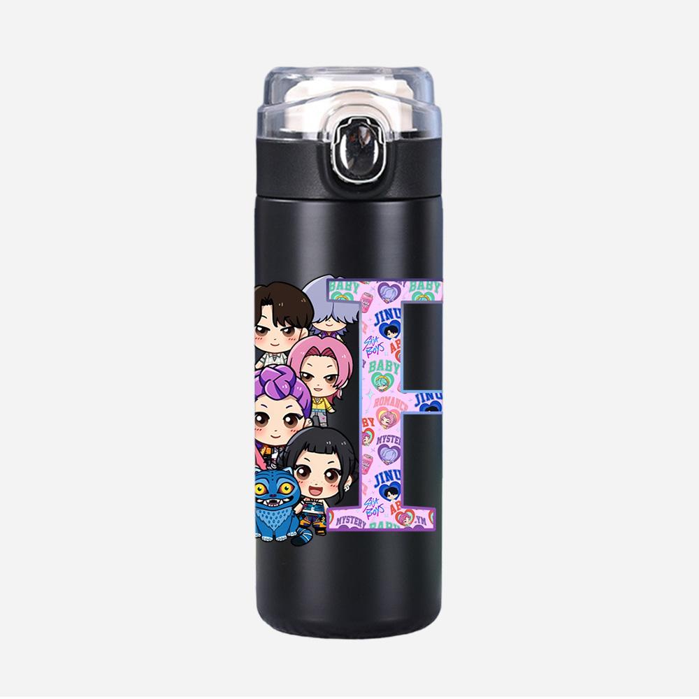 26 English Letter K-Pop Demon Hunters Printed 400Ml Water Bottle Thermos Cup Portable Stainless Steel Leak Proof Camping Water Cup Kid Gifts