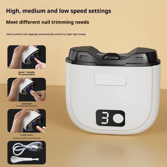 Electric Nail Clipper LCD Display 3 Speed Automatic Nail Trimmer with LED Light Baby Rechargeable Kids Adults Seniors Toenails Fingernail Cutter