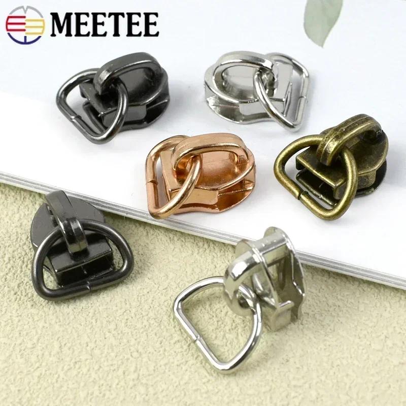 10/20/30Pcs Meetee 5# Zipper Slider for Nylon Zips D Ring Zip Puller Clothes Bag Zippers Head Repair Kit DIY Sewing Accessories