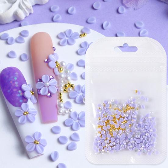 1 Set Flower Petal Nail Art Charm 3D Resin Floral Petal Golden Beads DIY