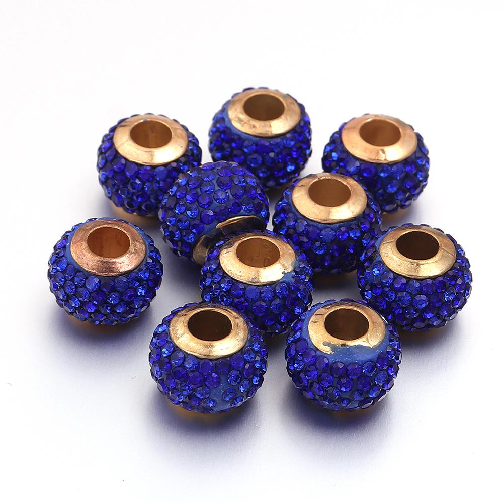 10pcs/lot 14mm Shambhala Rhinestone Beads Colorful Big Hole Loose Spacer Beads For DIY Charms Bracelet Necklace Jewelry Supplies