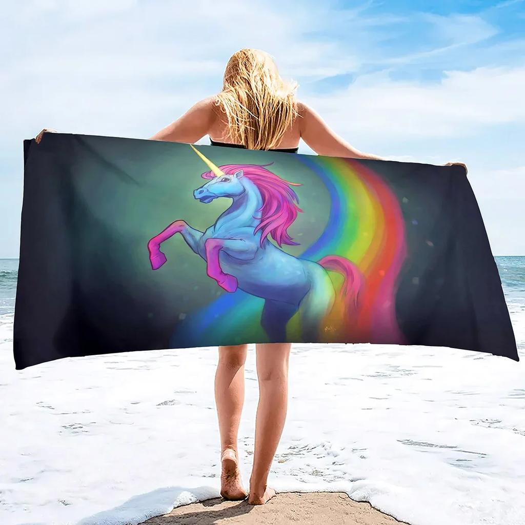 Unicorn Beach Towel,Cute Cartoon Microfiber Absorbent Soft Bath Towel Poncho Bath robe Absorbent Towels for Pool Beach Bathroom