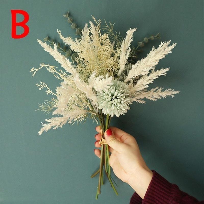 NEW Artificial Flower Dandelion Eucalyptus Hybrid Bouquet Wedding Green Plant Decoration Home Decoration Fake Flower