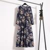 Fashion Long Sleeve Floral Printed Chiffon Dress Women Elegant Loose A-line Casual Long Dress Female High Waist Ruffled Office Lady Dress 1030
