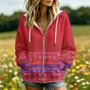 Women's Casual Floral Print Long Sleeve Hooded Jacket with Pockets and