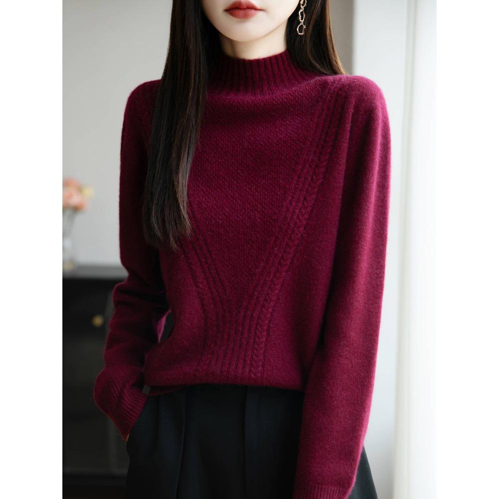 Stickad baslagertröja med halvhög krage för kvinnor, Tjock och varm tröja, Mjuk och bekväm topp för innerlager