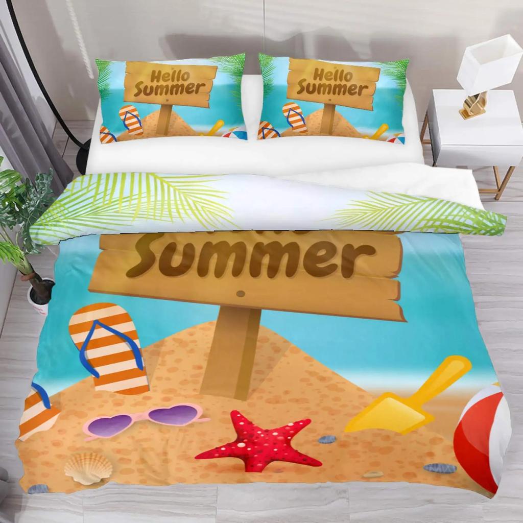 Hello Summer Duvet Cover Set Watercolor Watermelon Fruits Bedding Set Summer Holiday Theme Blue Rustic Cabin Comforter Cover