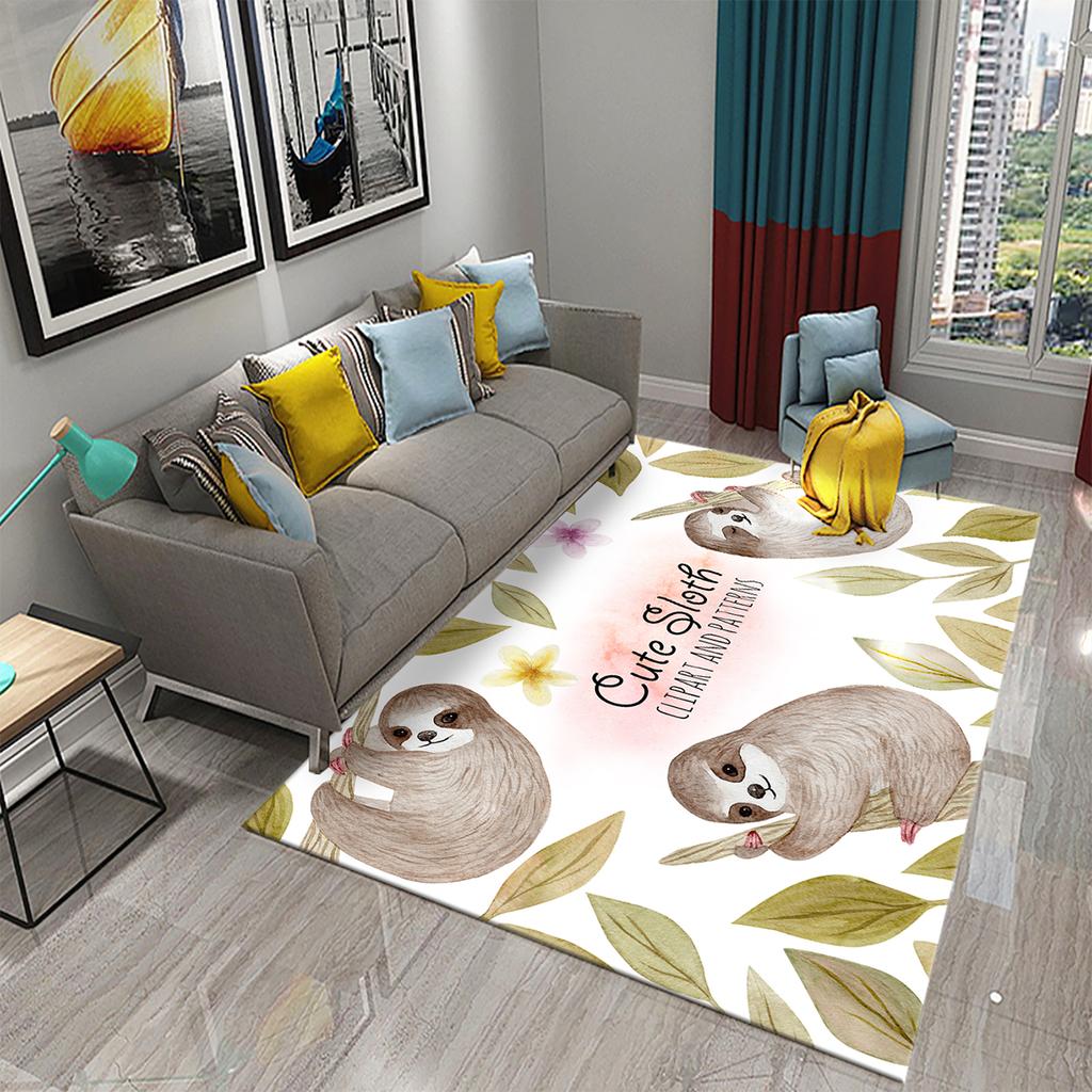 Cute Cartoon Sloth Carpet Lovely Animal Rugs Area Rug for Living Room Bedroom Dining Room Bathroom Door Entrance Non-Slip Mat